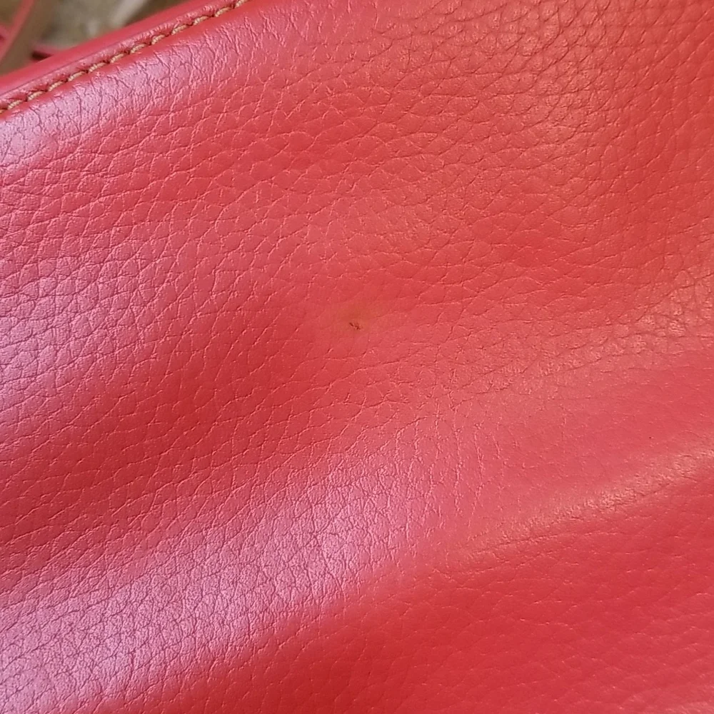 Tory Burch Two-Tone Cream and Coral Leather Tote with Tassel